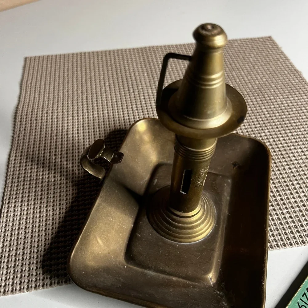 Vintage Brass Chamberstick Candle Holder with Snuffer‎ Rectangular Tray Handle